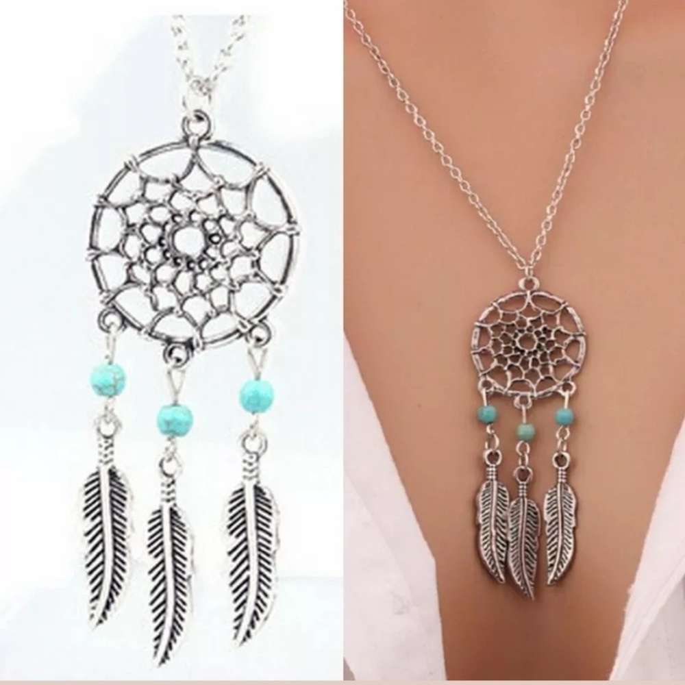 Dreamcatcher Silver Turquoise Necklace